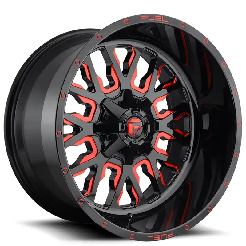 18" Fuel Wheels D612 Stroke Gloss Black with Candy Red Crossover Rims Cheap