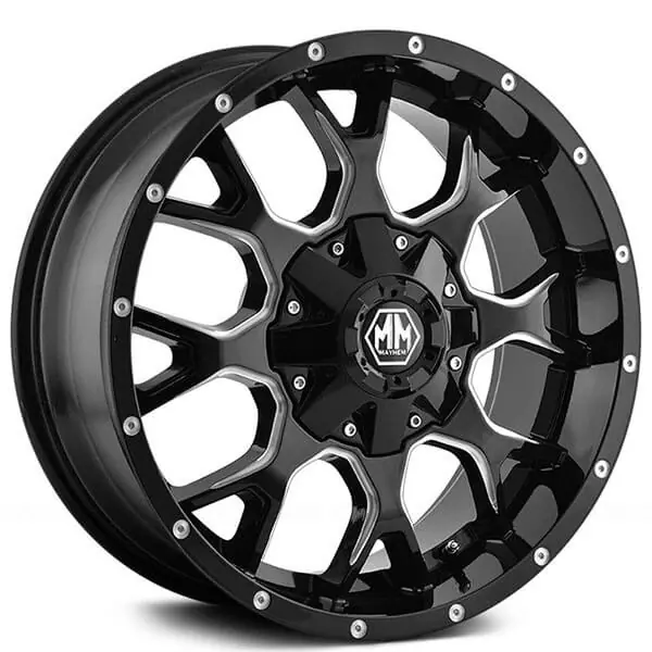 Wholesale 18" Mayhem Wheels 8015 Warrior Black with Milled Spokes Crossover Rims