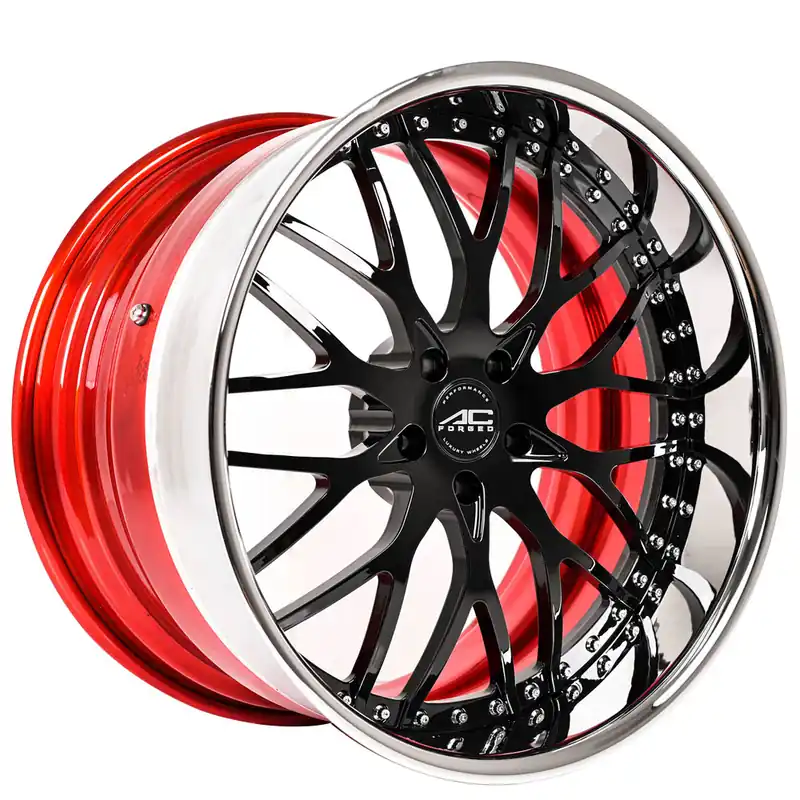 20/22" AC Forged Wheels ACF701 Gloss Black Face with Chrome Lip and Red Inner Three Piece Polaris Slingshot / 3-Wheeler Rims Limited Edition