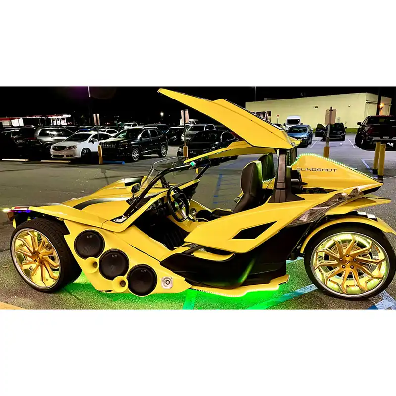 Reduced Price 20/22" Azad Wheels AZ1101 Gold Brush with Chrome SS Lip Polaris Slingshot / 3-Wheeler Rims