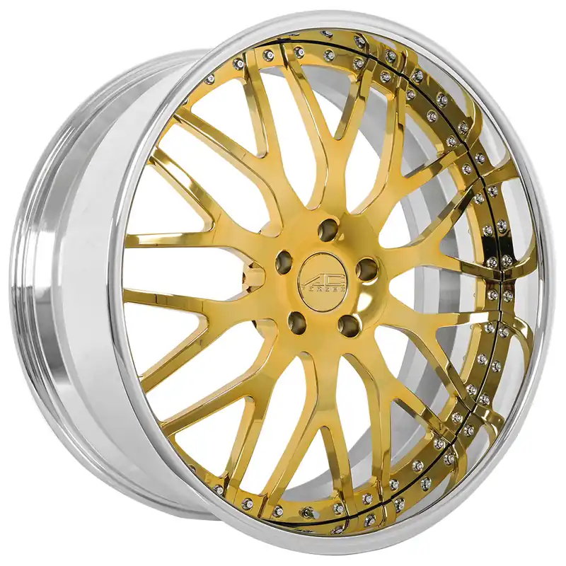 Limited Offer 22/24" AC Forged Wheels ACF701 Gold Plated Center with Chrome Lip Three Piece Polaris Slingshot / 3-Wheeler Rims