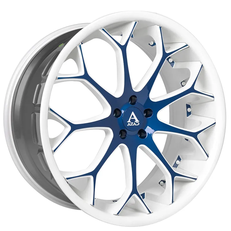 22/24" Azad Wheels AZ99 Custom White with Deep Blue Face Accents Polaris Slingshot / 3-Wheeler Rims Best Choice