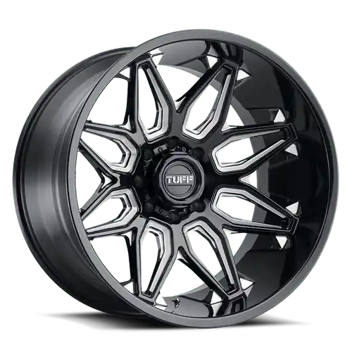 Wholesale Tuff T3B 8X180 20X12 -45 GLOSS BLACK W/ MILLED SPOKES