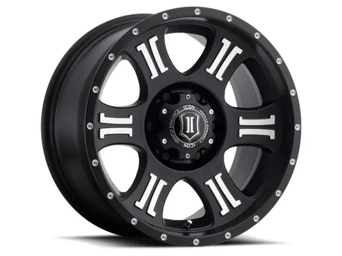 Place Order ICON Shield 17x8.5 6x5.5 0mm Offset 4.75in BS 106.1mm Bore Satin Black/Machined Wheel - 1017858347MB