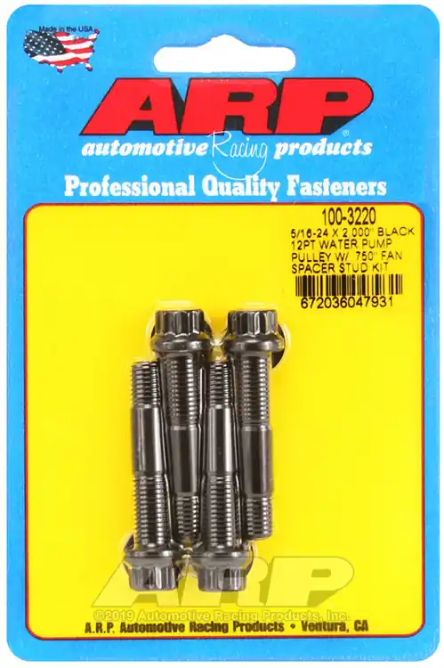 Price Cut ARP 5/16-24 x 2 Inch Black Water Pump Pulley with .750 inch Fan Spacer Stud Kit